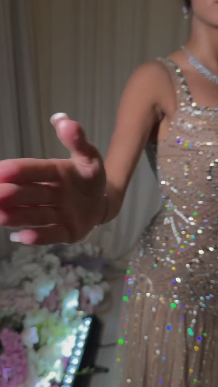 Luxury Champagne Beaded Ruffled Prom Dress SS552