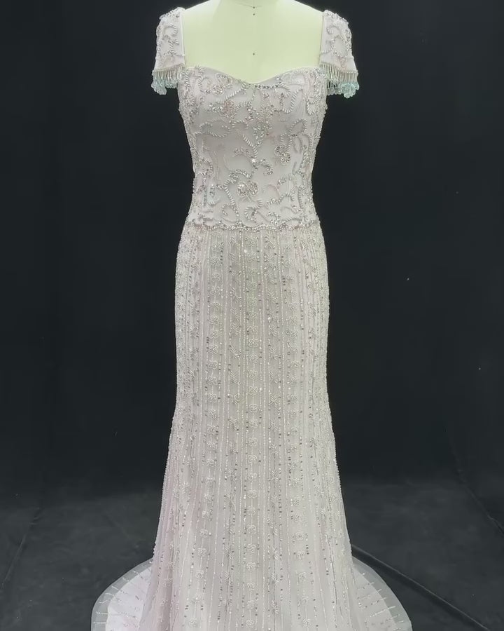 Luxury Beaded Puff Sleeve Sheath Prom Evening Dress SS389