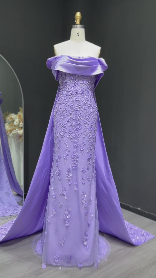 Elegant Lilac Mermaid Evening Dress with Overskirt SS555