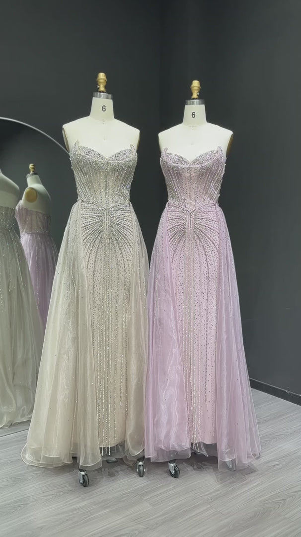 Elegant Pink Beaded Sweetheart Evening Dress with Overskirt Train SS002