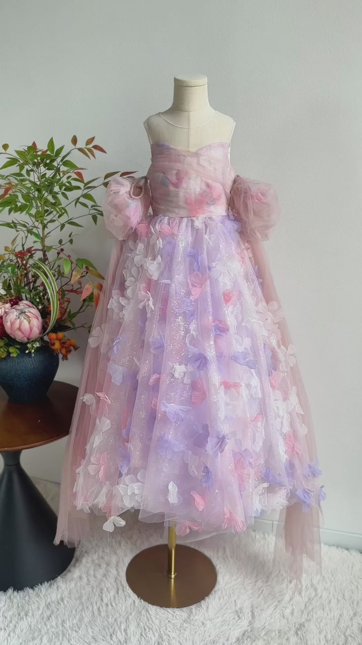 Luxury Pink Flower Girl Dress Puffy Princess Ball Gown for Wedding Birthday Party J033