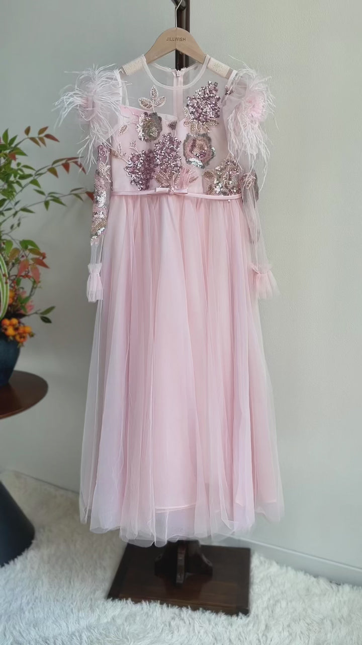 Graceful Long Sleeve Kids Princess Gown for Birthday Party J182