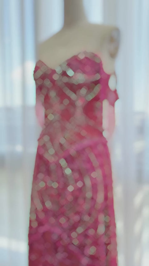 Luxury Fuchsia Off-Shoulder Beaded Tassel Mermaid Evening Dress SS516