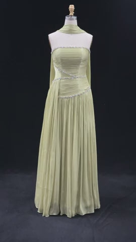 Dreamy Vow Green Strapless Rhinestone Ruched A-Line Evening Dress SF189