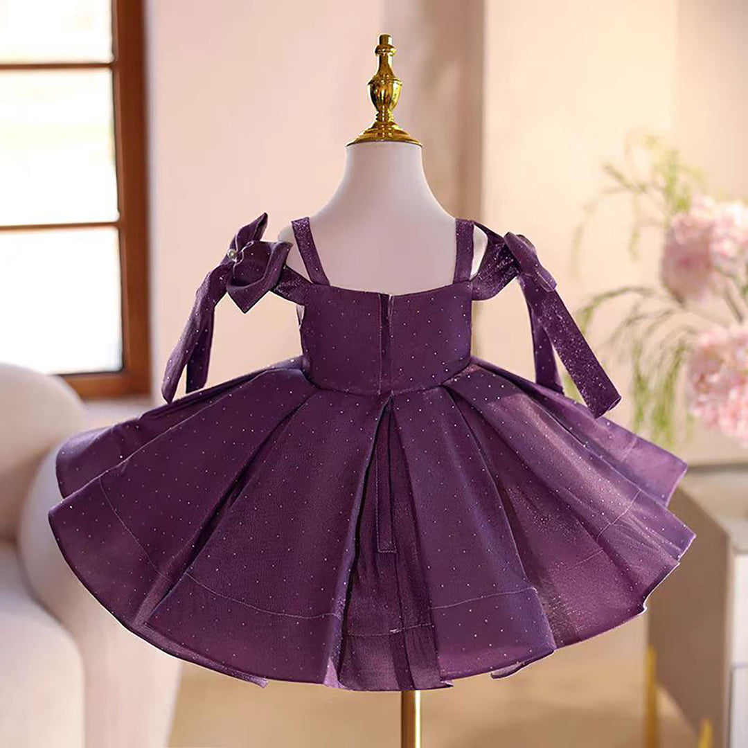 Purple Knee Length Birthday Party Princess Girl Dress D095