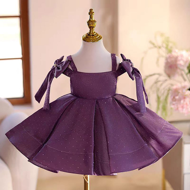 Purple Knee Length Birthday Party Princess Girl Dress D095