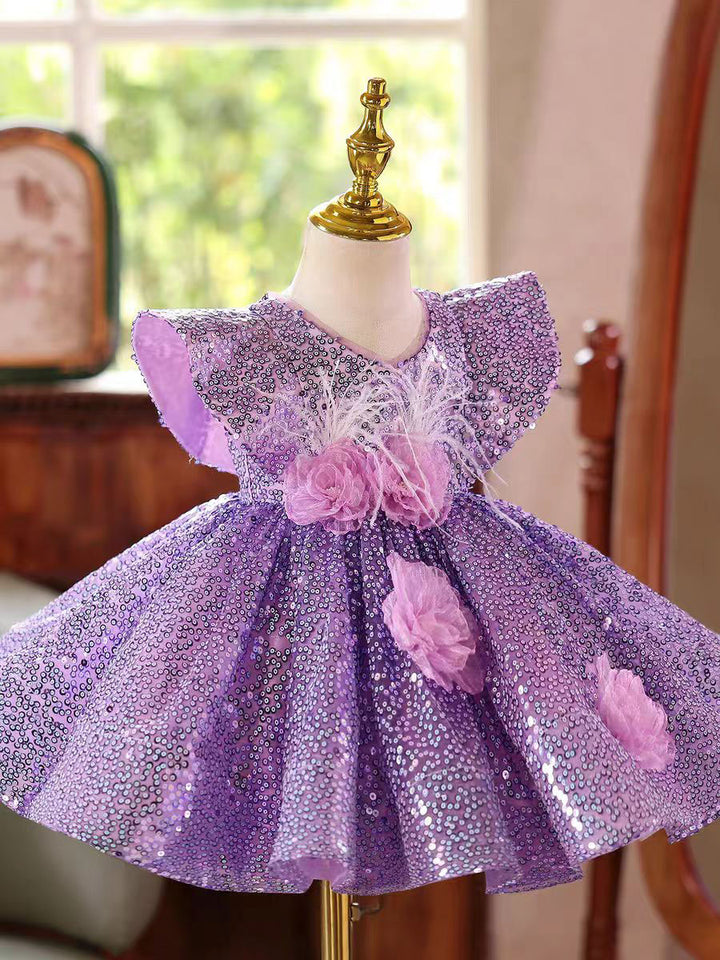 Luxury Purple Sparkle Girl Dress for Birthday and Princess Party J598