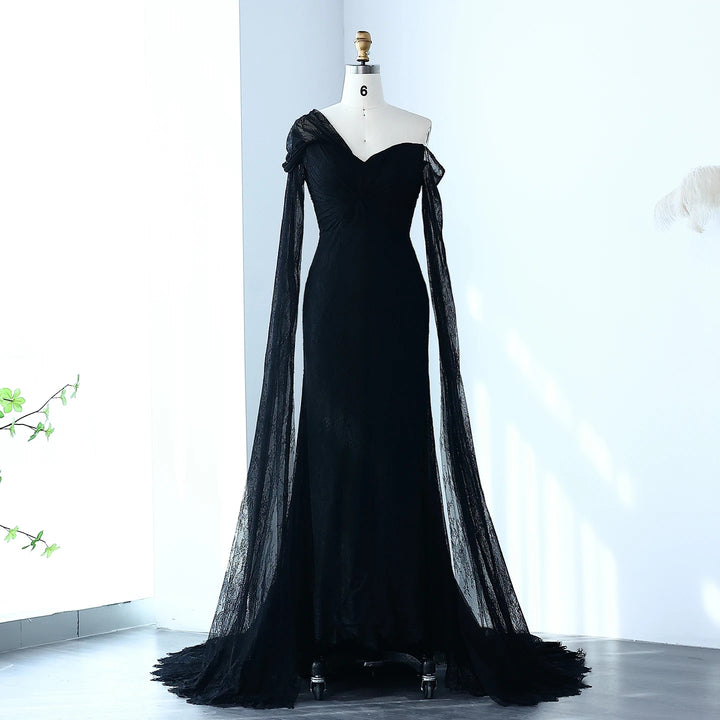 Purple Lace Mermaid Evening Dress with Cape Sleeves SF055