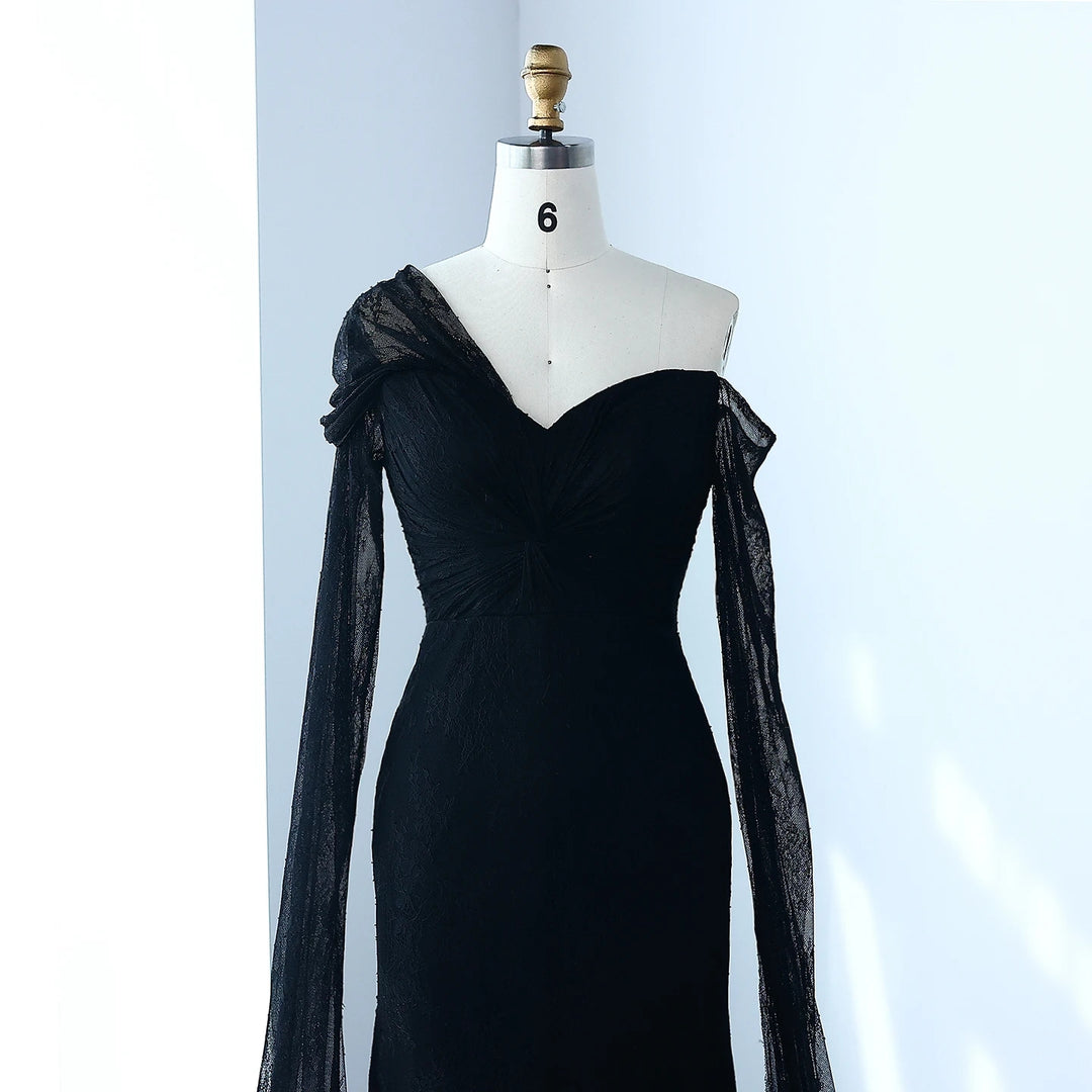 Purple Lace Mermaid Evening Dress with Cape Sleeves SF055