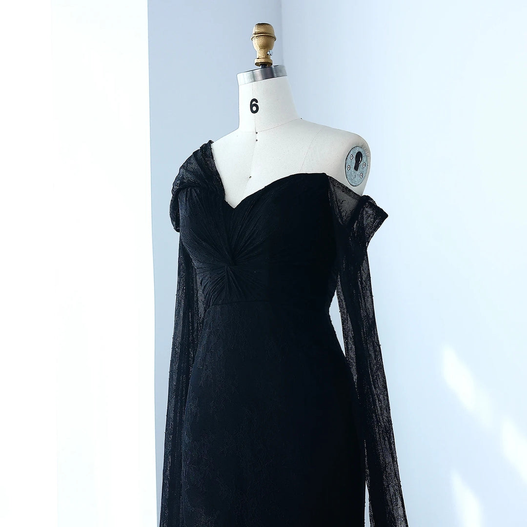 Purple Lace Mermaid Evening Dress with Cape Sleeves SF055