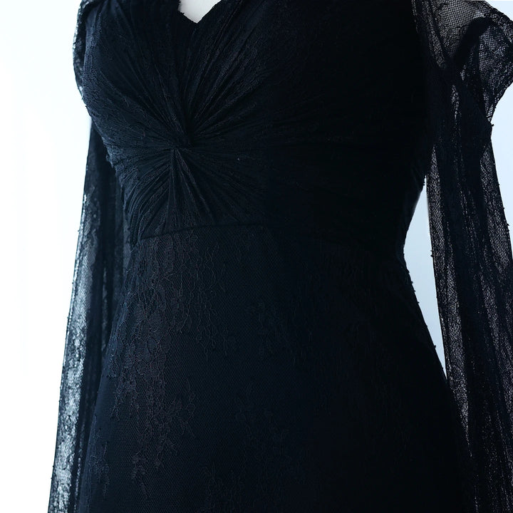 Purple Lace Mermaid Evening Dress with Cape Sleeves SF055