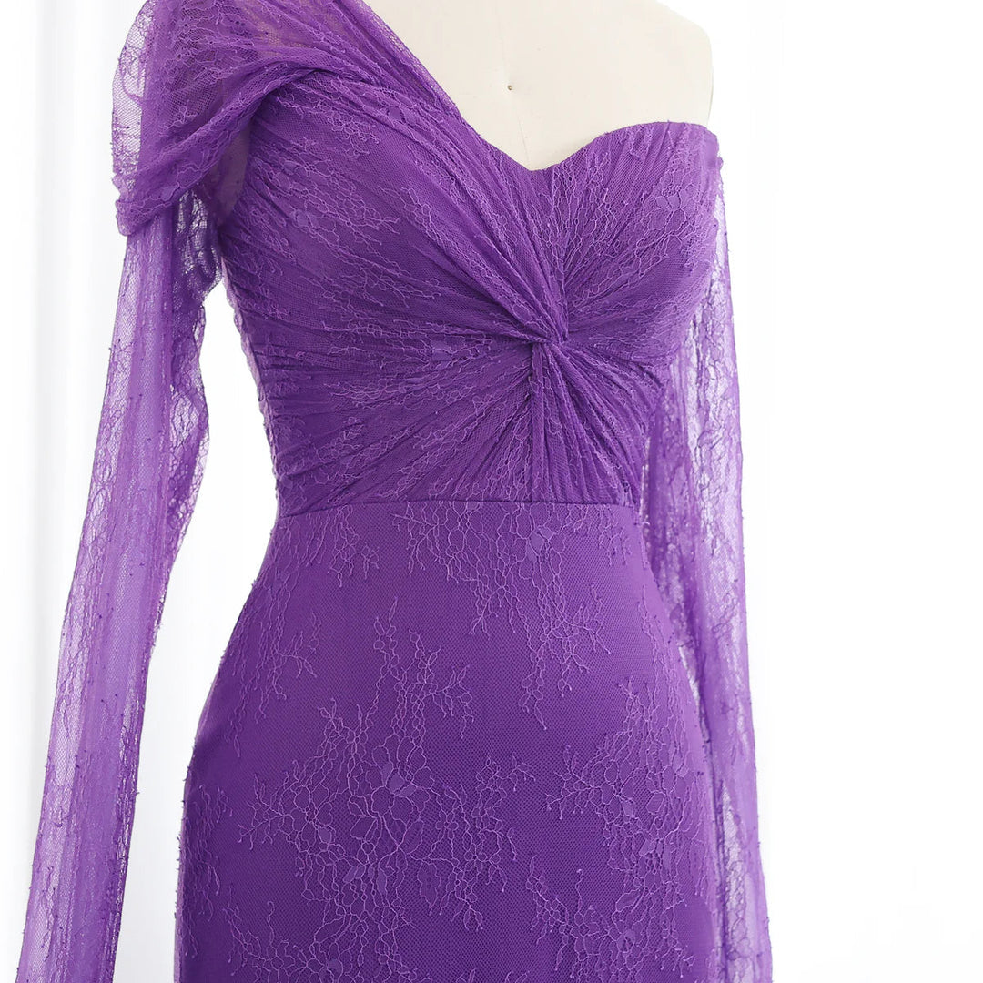 Purple Lace Mermaid Evening Dress with Cape Sleeves SF055 DreamyVow Purple Lace Mermaid Evening Dress with Cape Sleeves SF055 DreamyVow