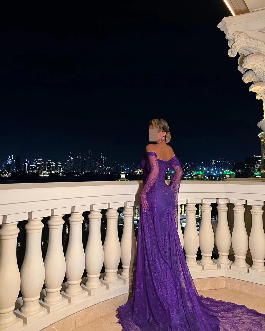 Purple Lace Mermaid Evening Dress with Cape Sleeves SF055 DreamyVow Purple Lace Mermaid Evening Dress with Cape Sleeves SF055 DreamyVow