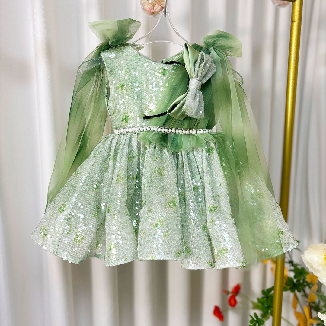 Charming Sequined Lace Tulle Flower Girl Dress With Bow J397