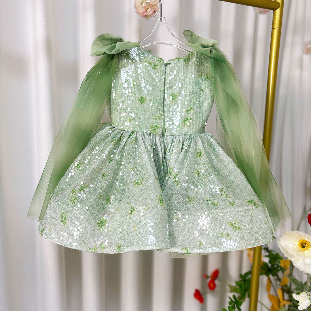 Charming Sequined Lace Tulle Flower Girl Dress With Bow J397