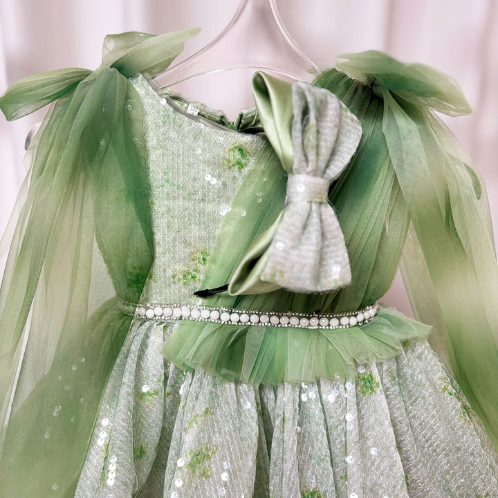 Charming Sequined Lace Tulle Flower Girl Dress With Bow J397