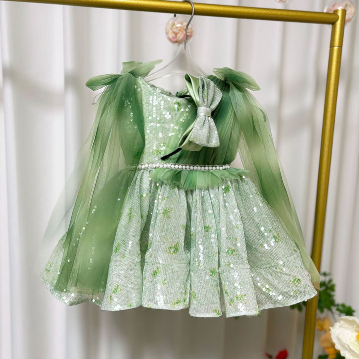 Charming Sequined Lace Tulle Flower Girl Dress With Bow J397