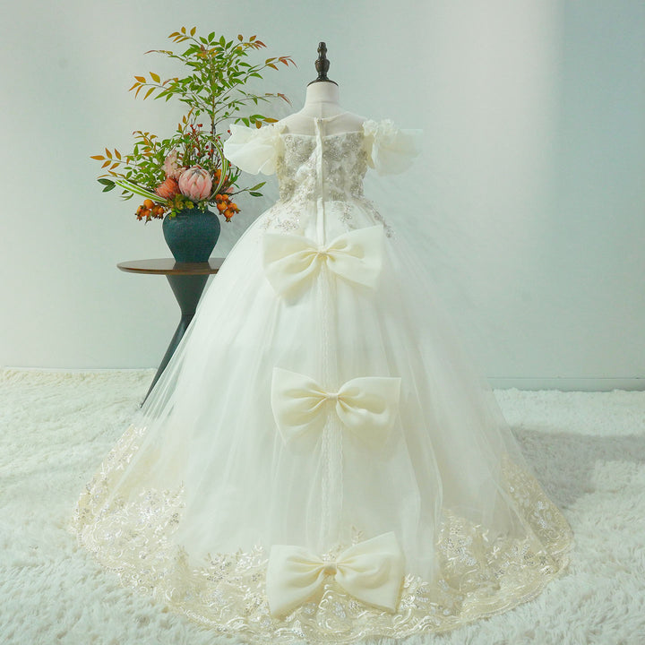 Luxury White Flower Girl Dress Appliques with Bow J346