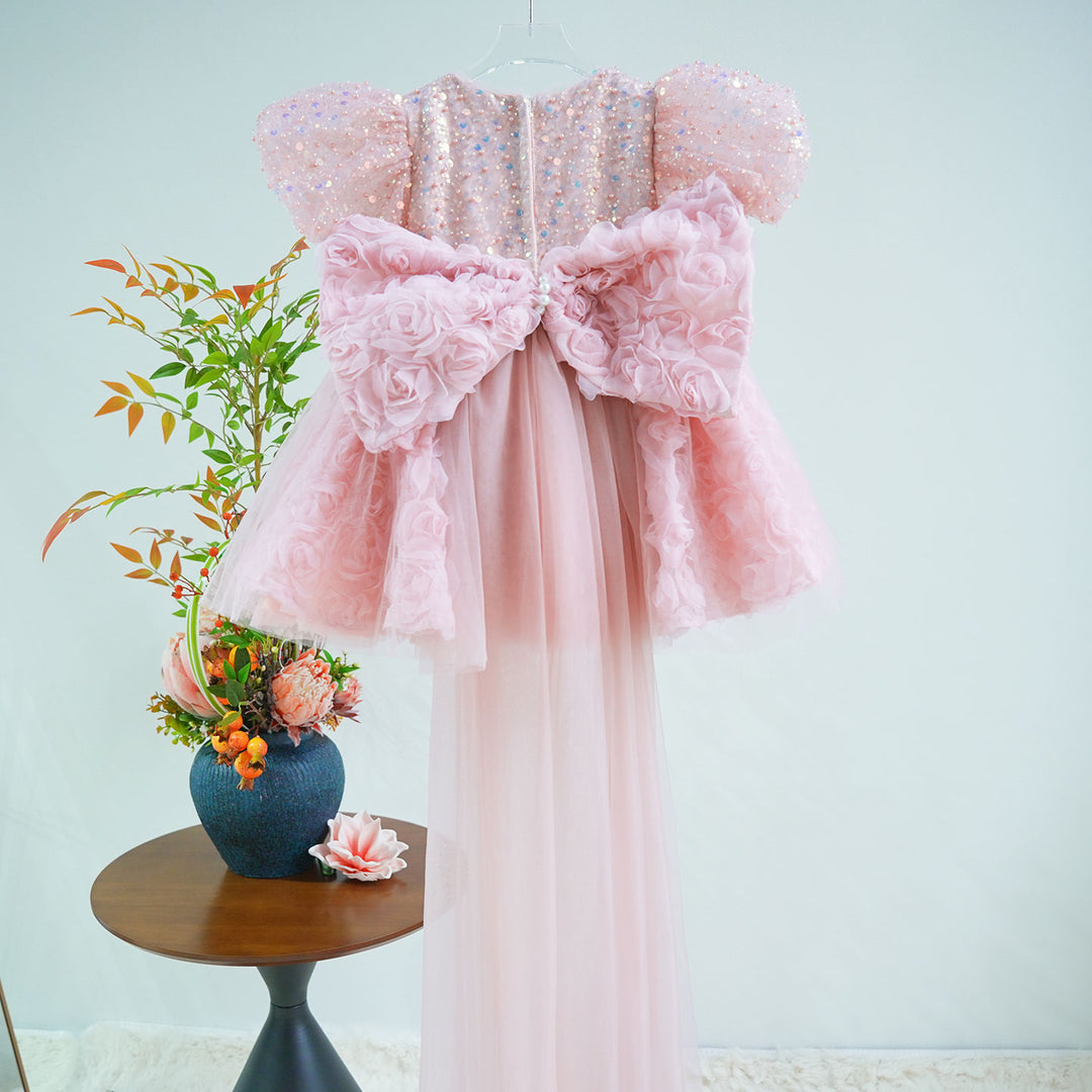 Princess Style Pink Flower Girl Gown for Birthday and Wedding D160