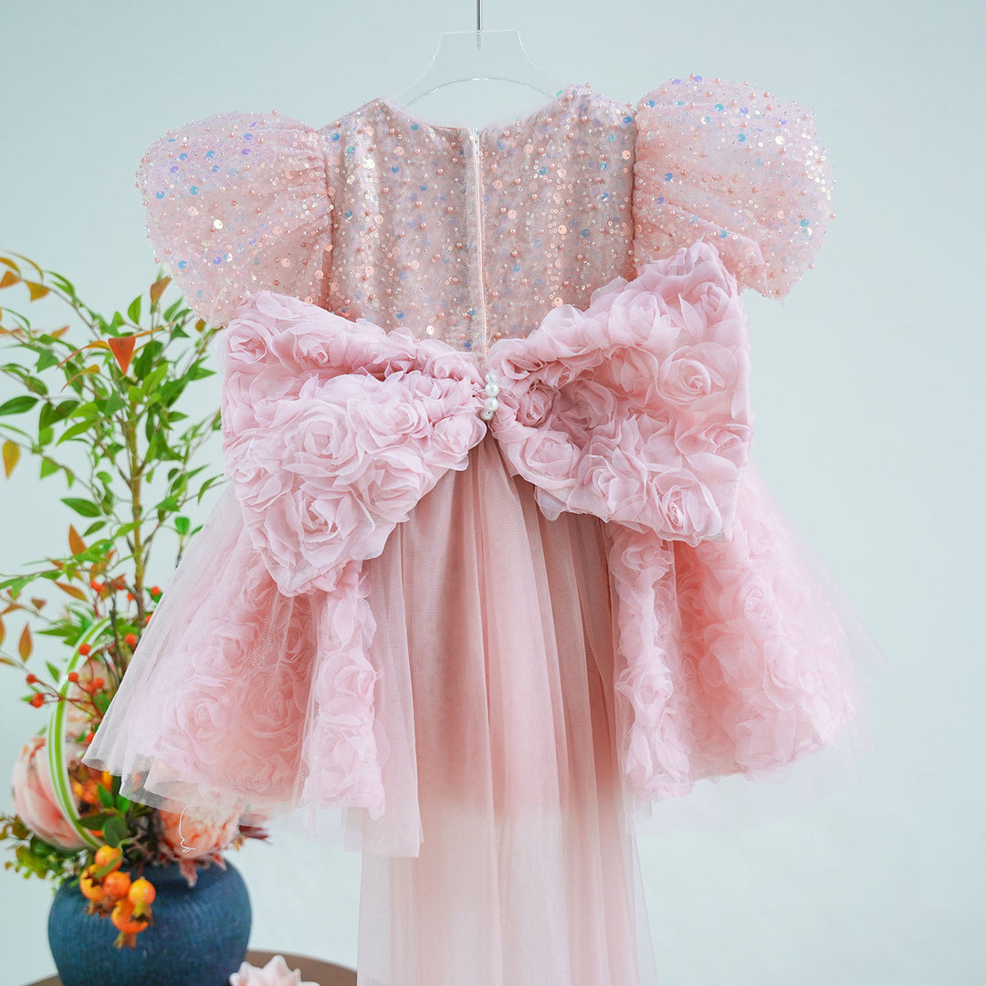 Princess Style Pink Flower Girl Gown for Birthday and Wedding D160