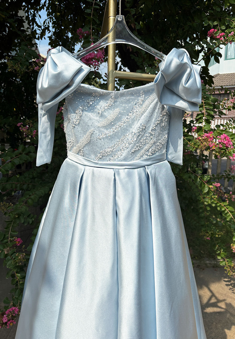 Luxury Elegant Pink Flower Girl Dress with Bow J113