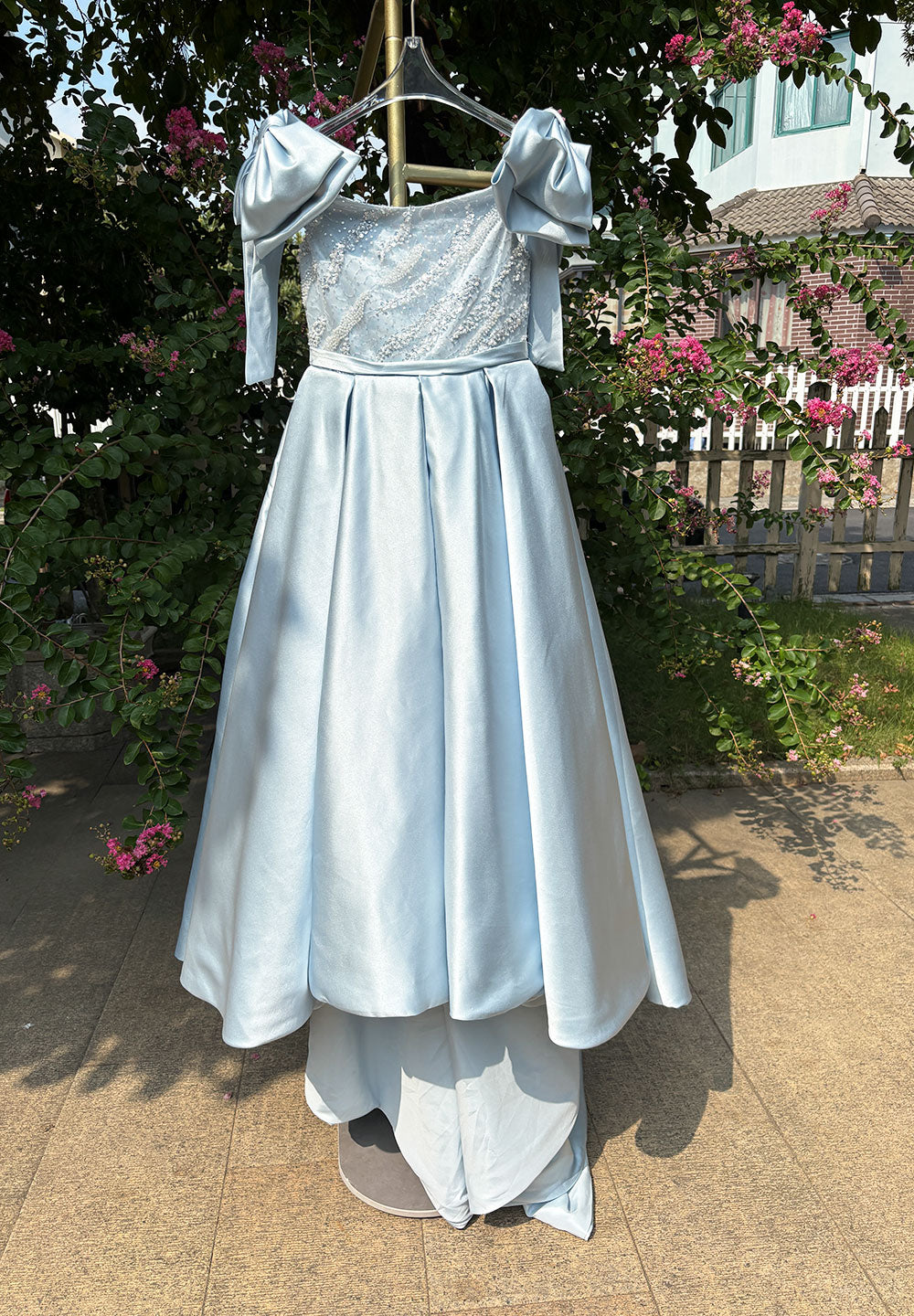 Luxury Elegant Pink Flower Girl Dress with Bow J113