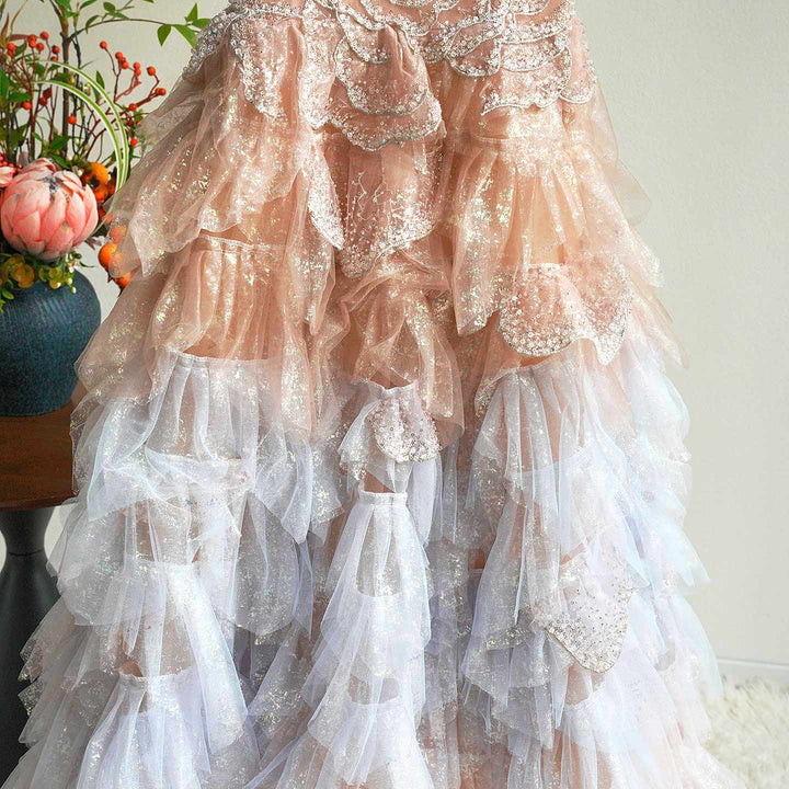 Luxury Champagne Flower Girl Dress Sequin Ruffled Tulle Ball Gown for Weddings & Pageants J004