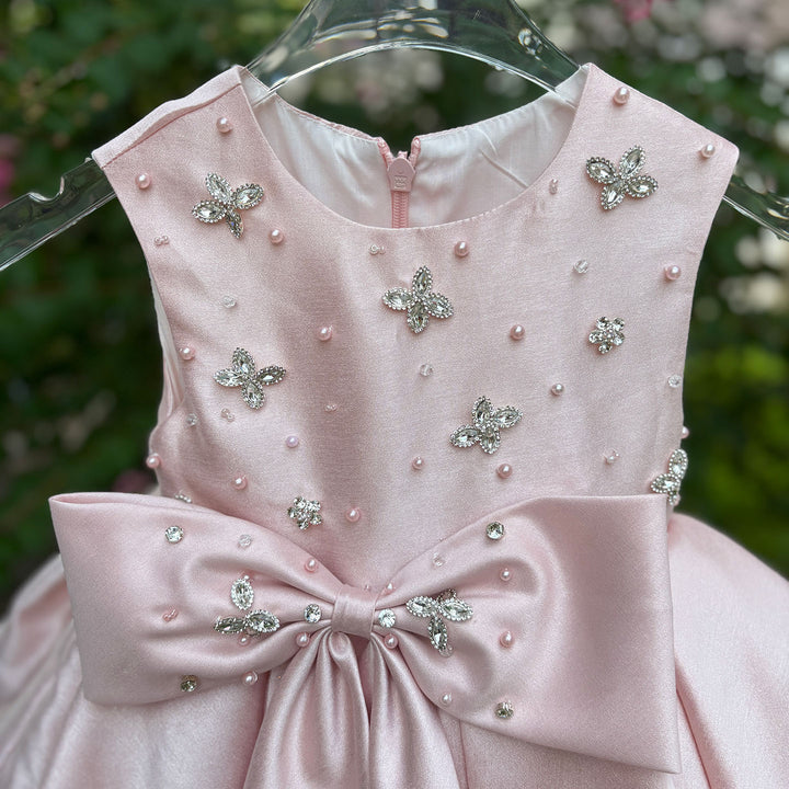 Sweet Pink Birthday Party Dress with Embroidery Flower Girl Dress D140