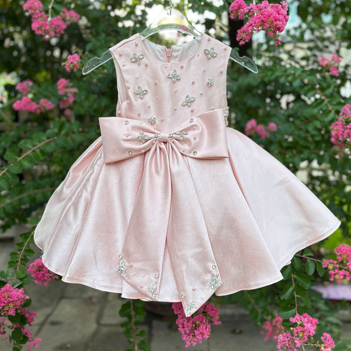 Sweet Pink Birthday Party Dress with Embroidery Flower Girl Dress D140