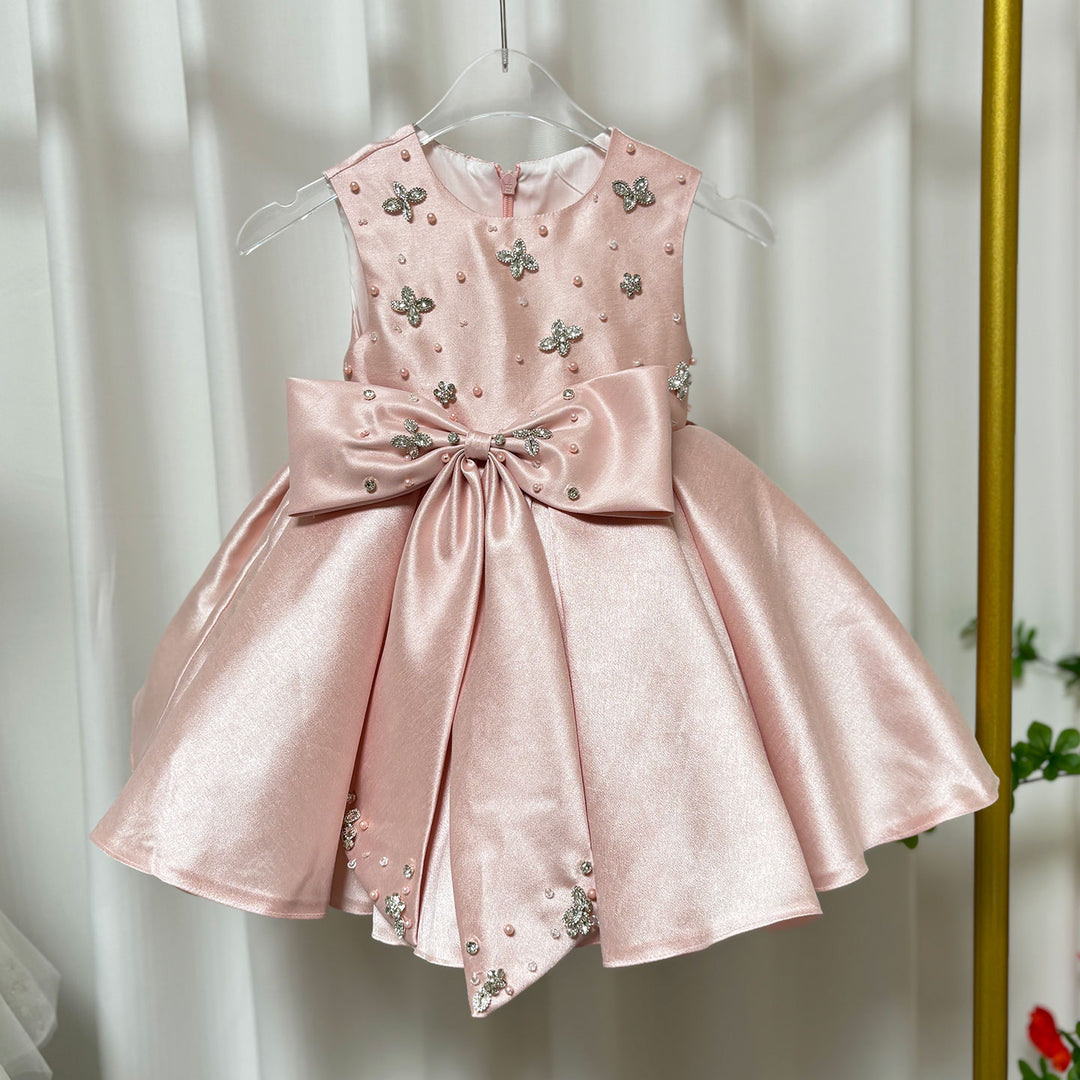 Sweet Pink Birthday Party Dress with Embroidery Flower Girl Dress D140