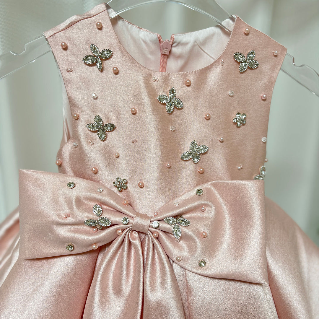 Sweet Pink Birthday Party Dress with Embroidery Flower Girl Dress D140