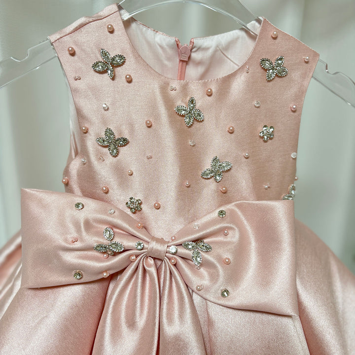 Sweet Pink Birthday Party Dress with Embroidery Flower Girl Dress D140
