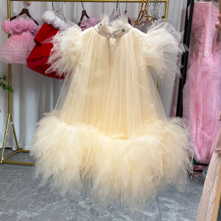 Elegant Pink Rhinestone Collar Flower Girl Dress D091