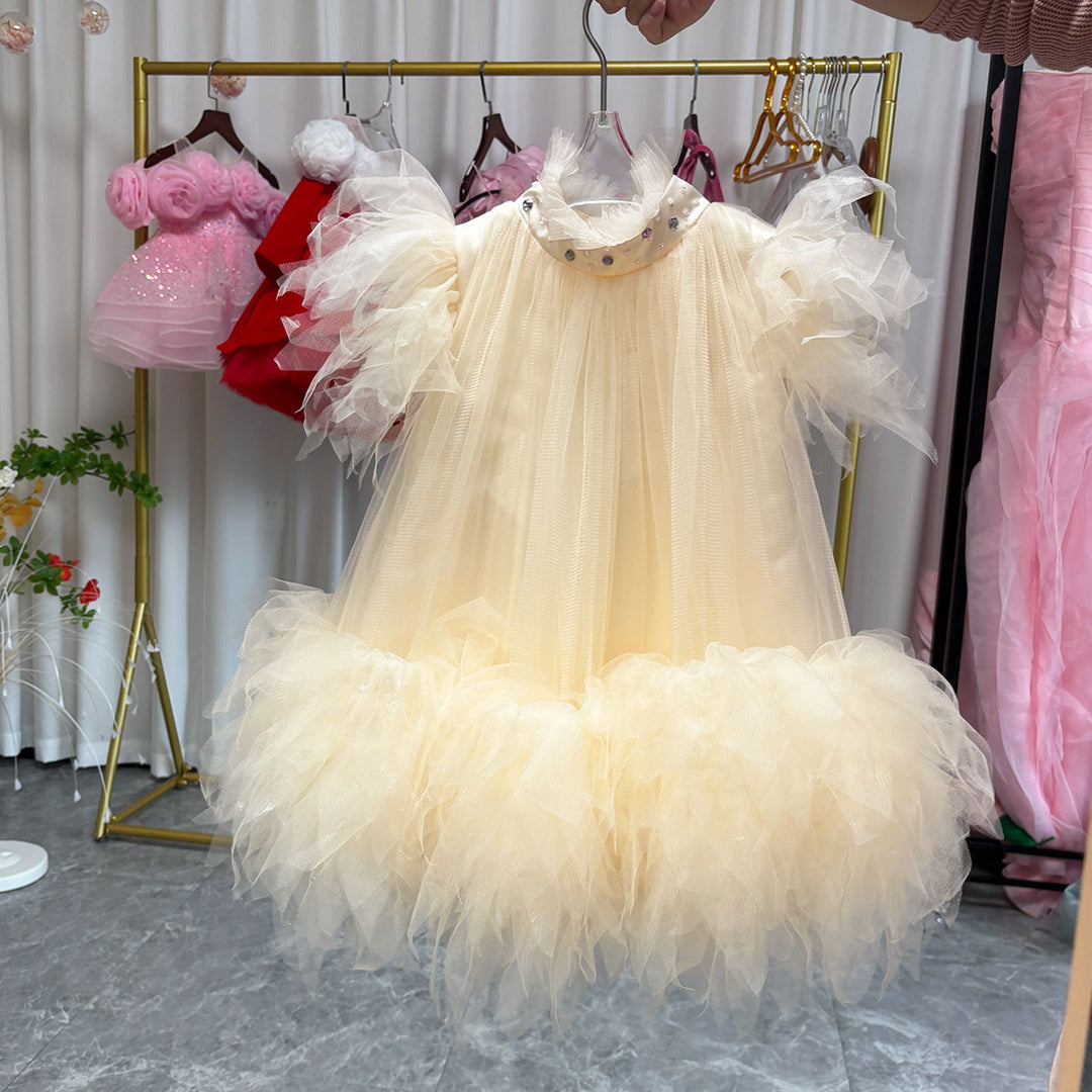 Elegant Pink Rhinestone Collar Flower Girl Dress D091