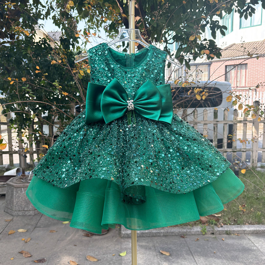 Green Sequins Toddler Knee Length 1st Birthday Party Girl Dress J353 Green B / child-10 Green Sequins Toddler Knee Length 1st Birthday Party Girl Dress J353 Green B / child-10