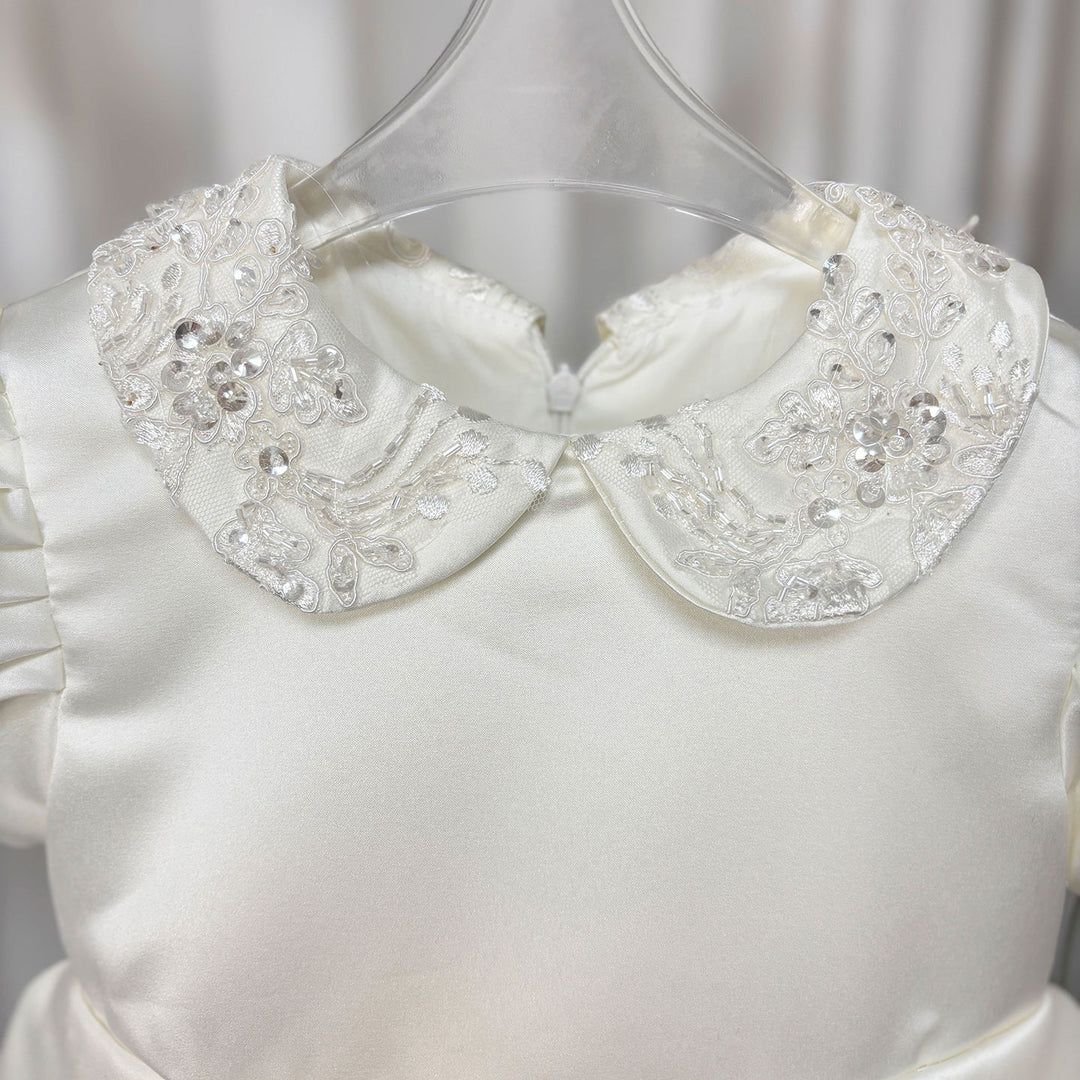 O-Neck Embroidered Satin Flower Girl Dress With Bow Knee Length J810