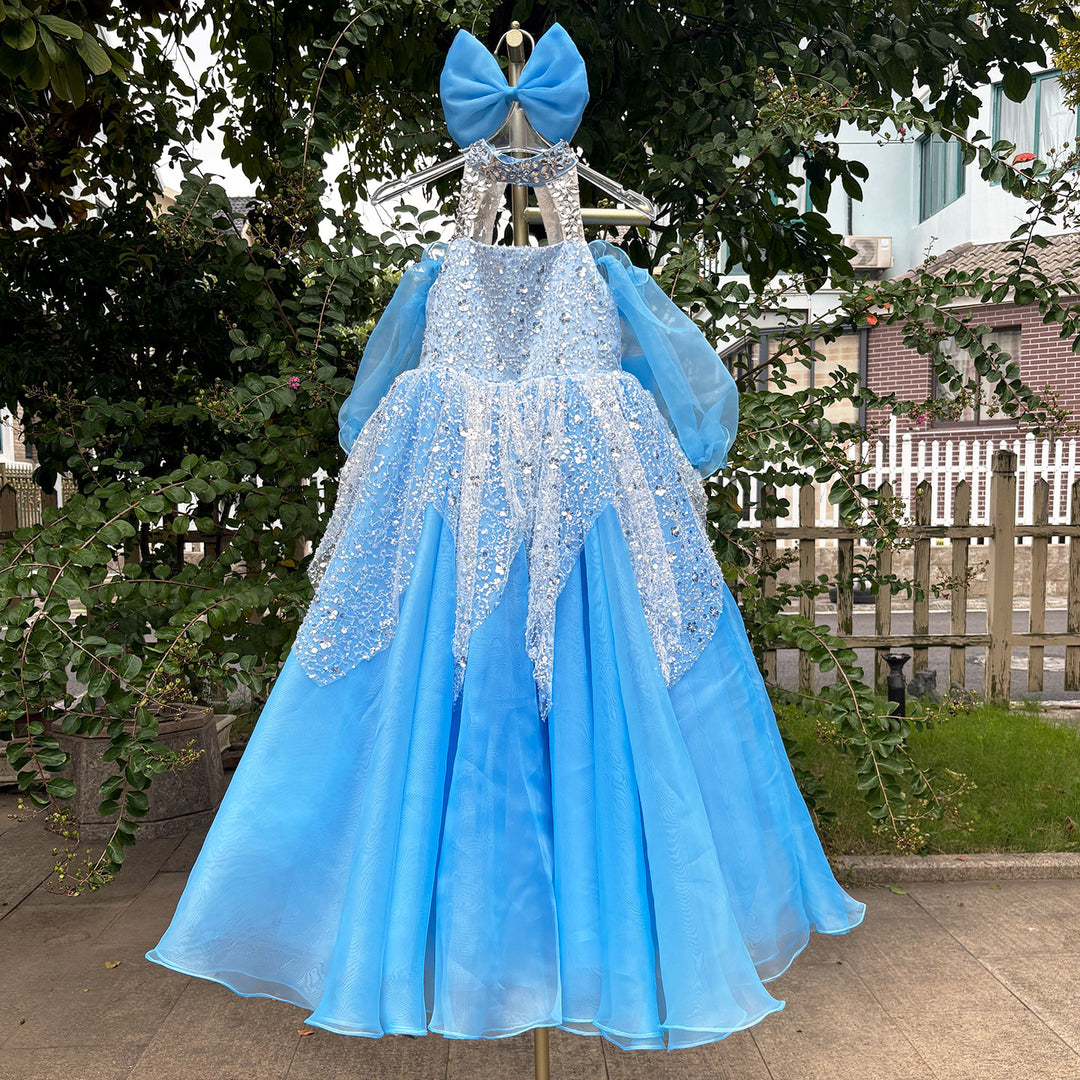 Glamorous Crystal Princess Girl Gown for Birthday and Pageant J437