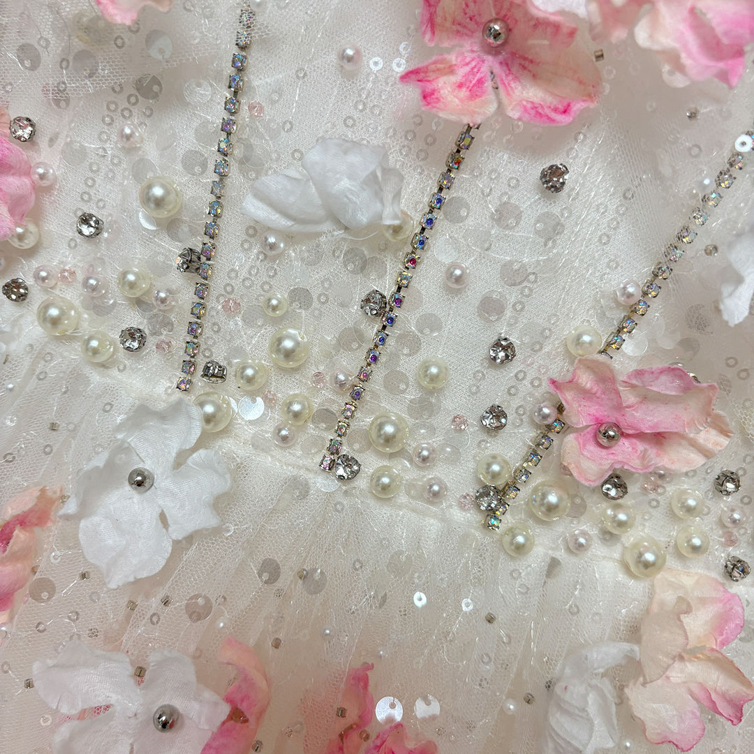 Off-Shoulder Flower-Adorned Pearled Flower Girl Dress J011
