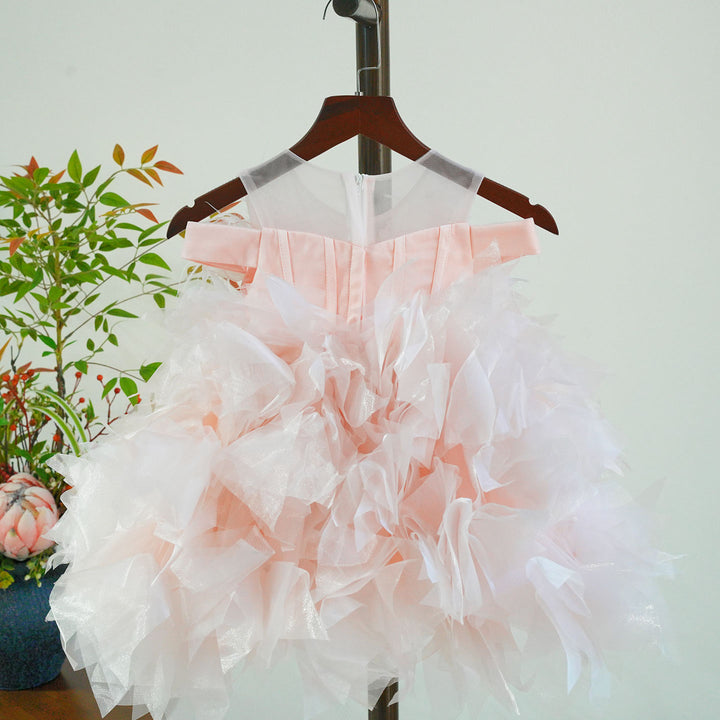 Pink Ruffle Flower Girl Dress with Butterfly Details Birthday Party Princess Gown J885