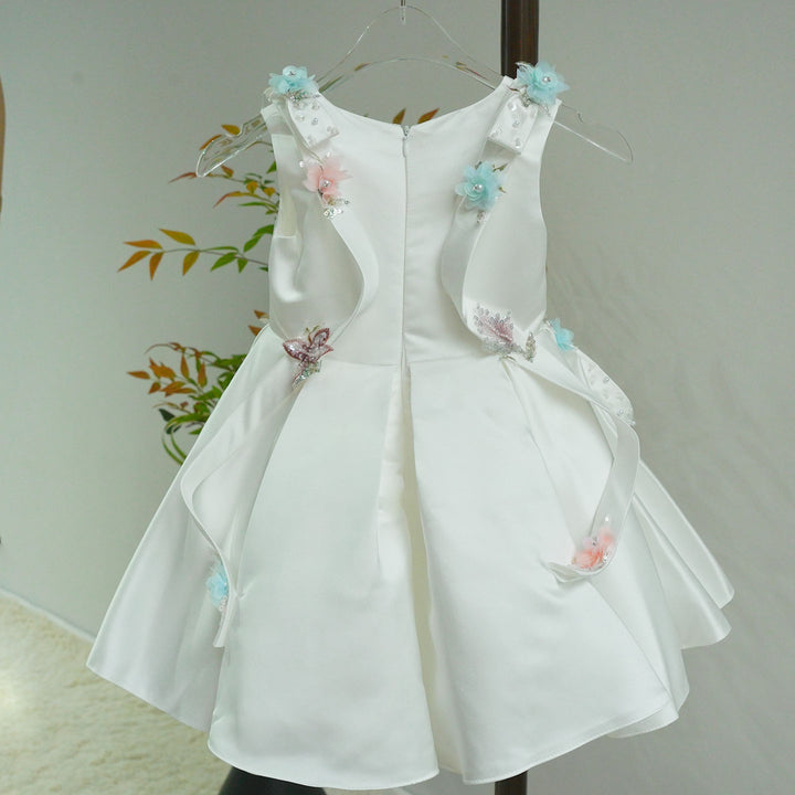 Elegant White Floral Flower Girl Dress Princess Wedding Party Dress J880