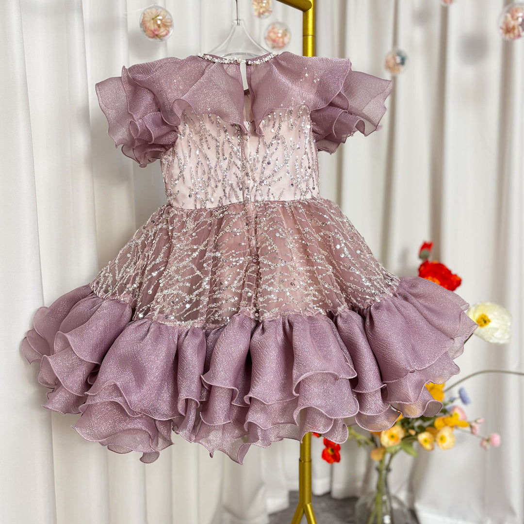 Purple Girl Dress Lace Toddler Kids 1st Birthday Party Gown J449
