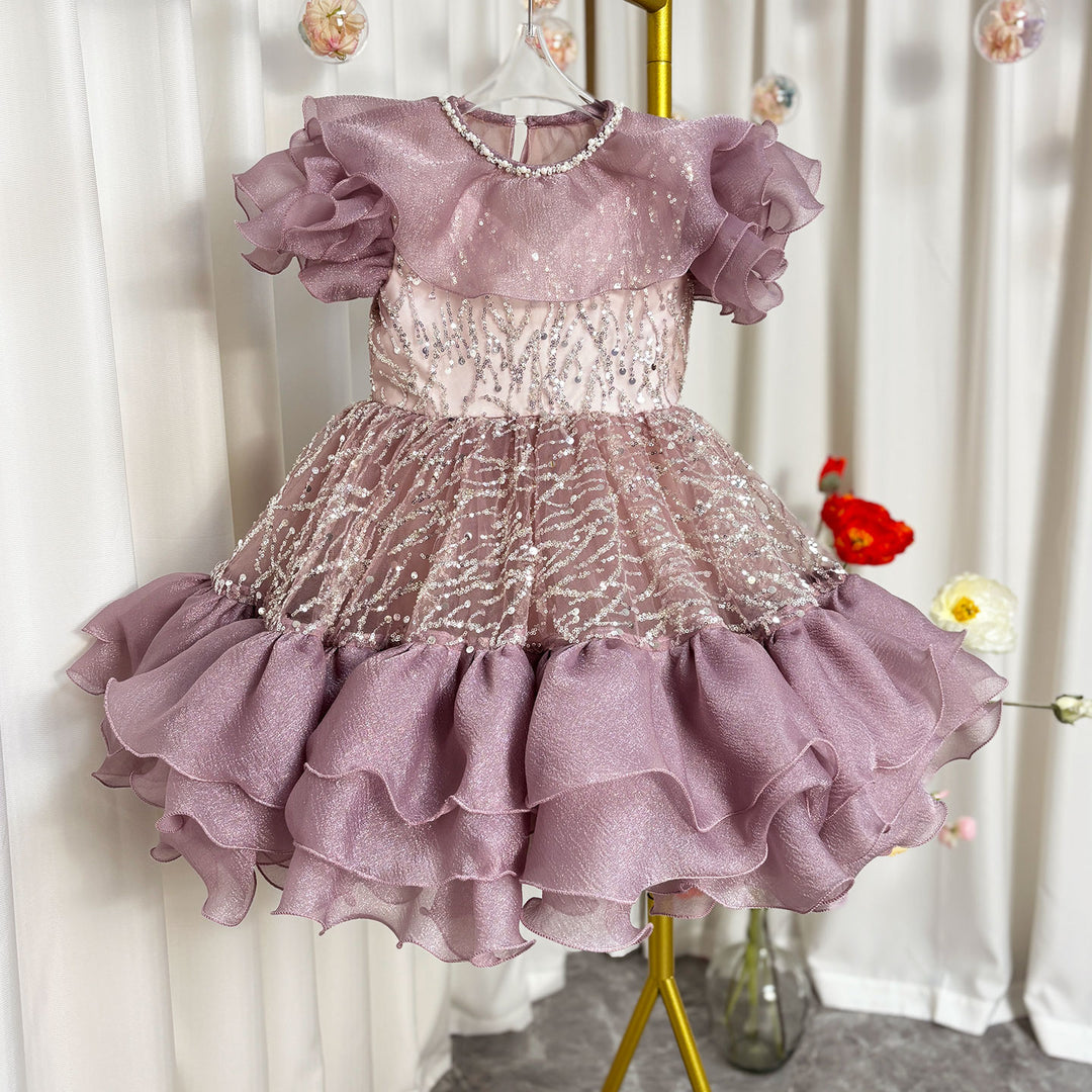 Purple Girl Dress Lace Toddler Kids 1st Birthday Party Gown J449
