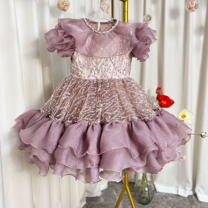 Purple Girl Dress Lace Toddler Kids 1st Birthday Party Gown J449