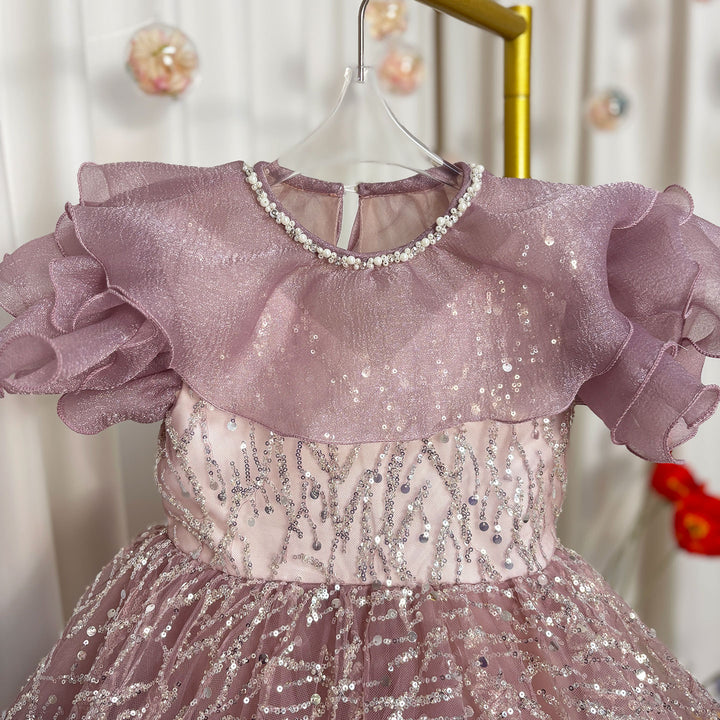 Purple Girl Dress Lace Toddler Kids 1st Birthday Party Gown J449