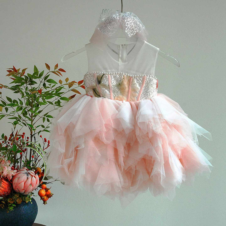 Luxury Pink Tulle Princess Dress for Girls Floral Sequin Birthday Party Gown D253
