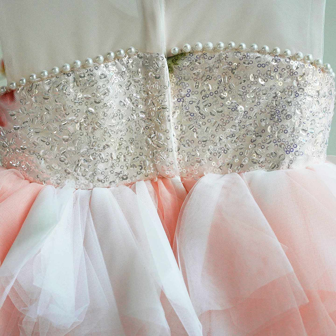 Luxury Pink Tulle Princess Dress for Girls Floral Sequin Birthday Party Gown D253