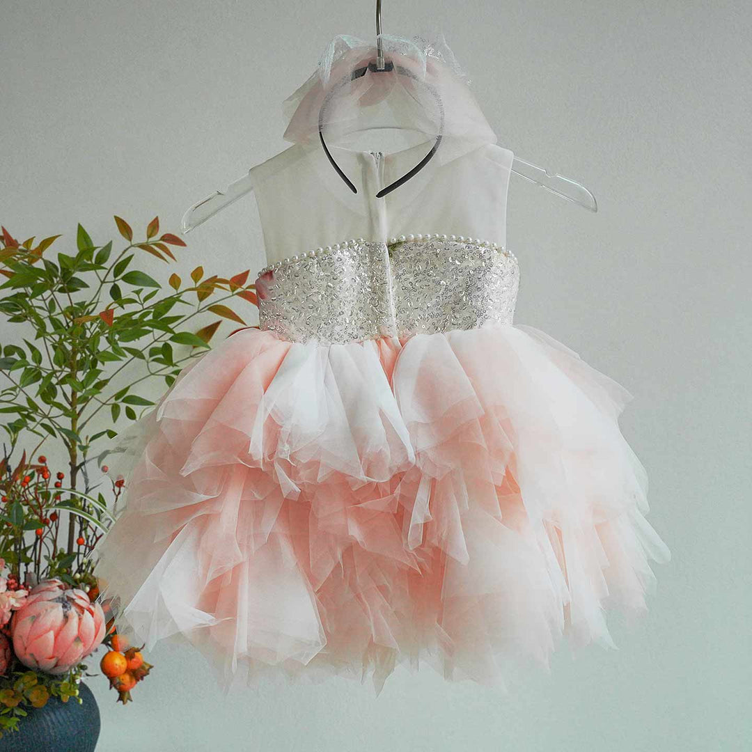 Luxury Pink Tulle Princess Dress for Girls Floral Sequin Birthday Party Gown D253