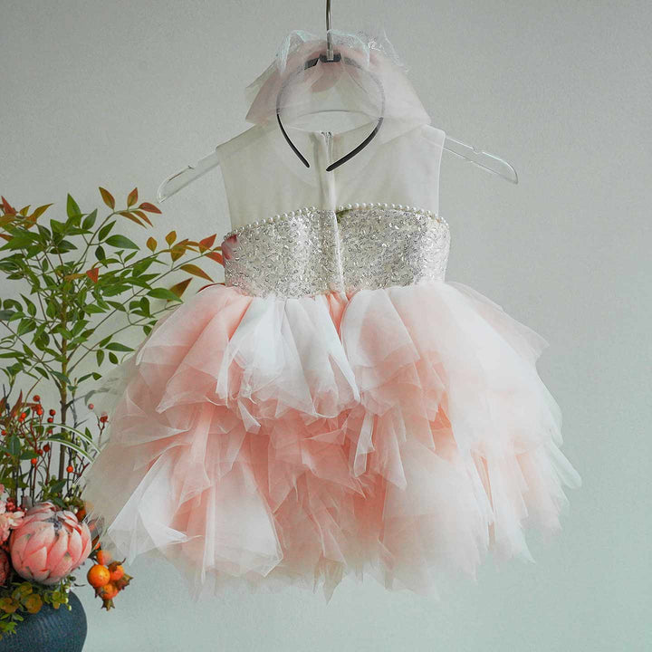 Luxury Pink Tulle Princess Dress for Girls Floral Sequin Birthday Party Gown D253