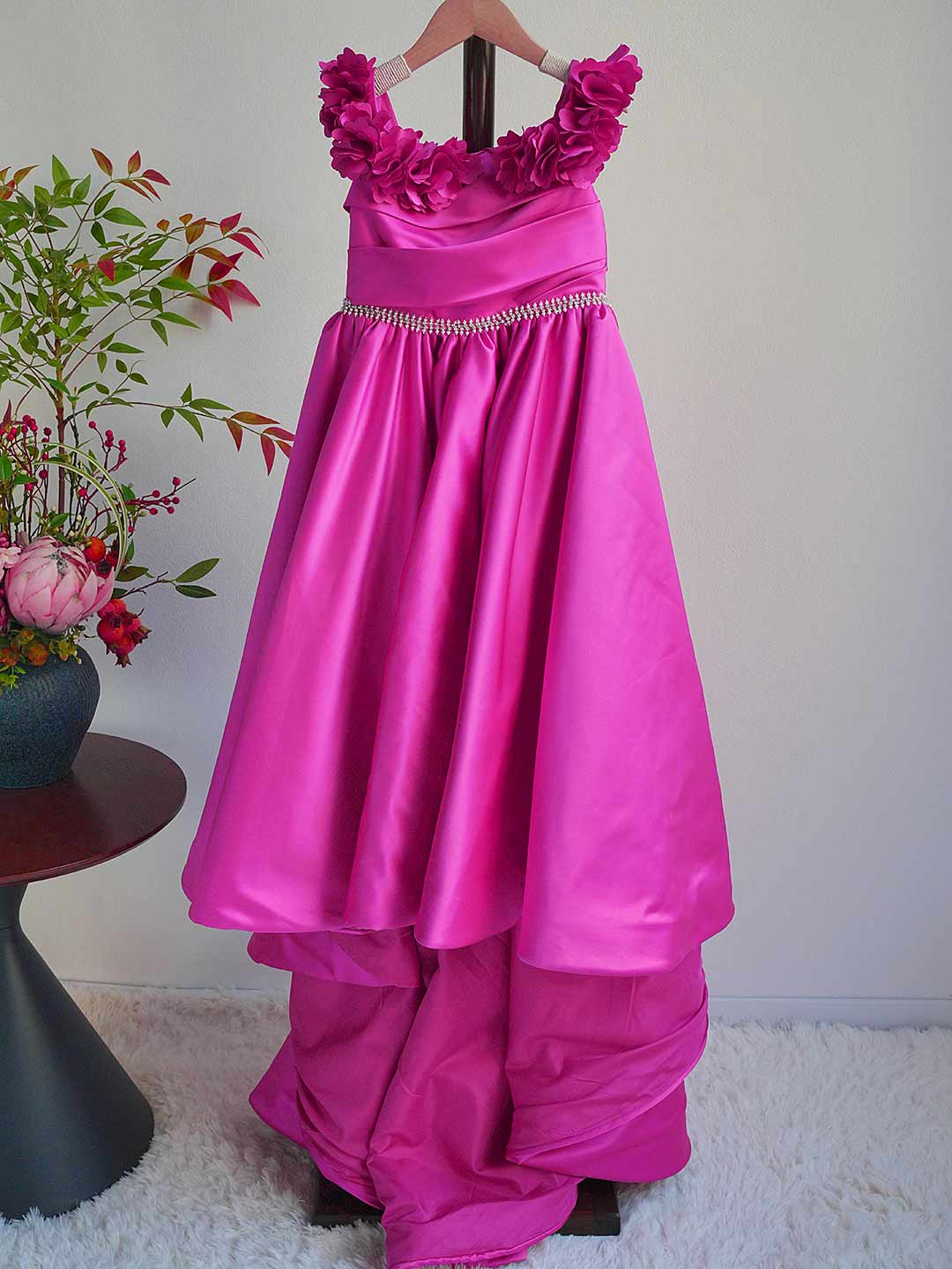 Fuchsia Girl Dress Appliques Lilac Princess Dubai Gown J167