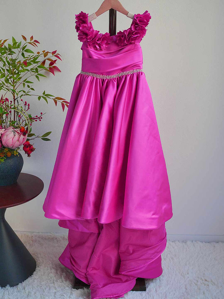 Fuchsia Girl Dress Appliques Lilac Princess Dubai Gown J167